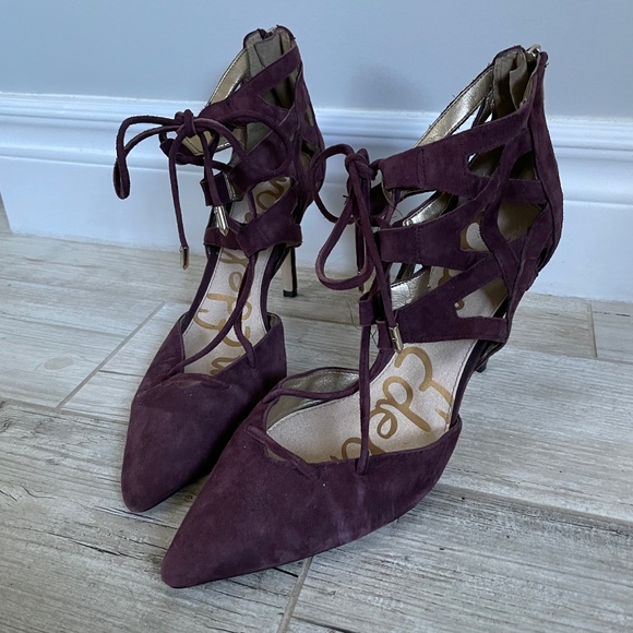 SAM EDELMEN - Purple Suede Strappy Pointed Toe Heels - Picture 2 of 5